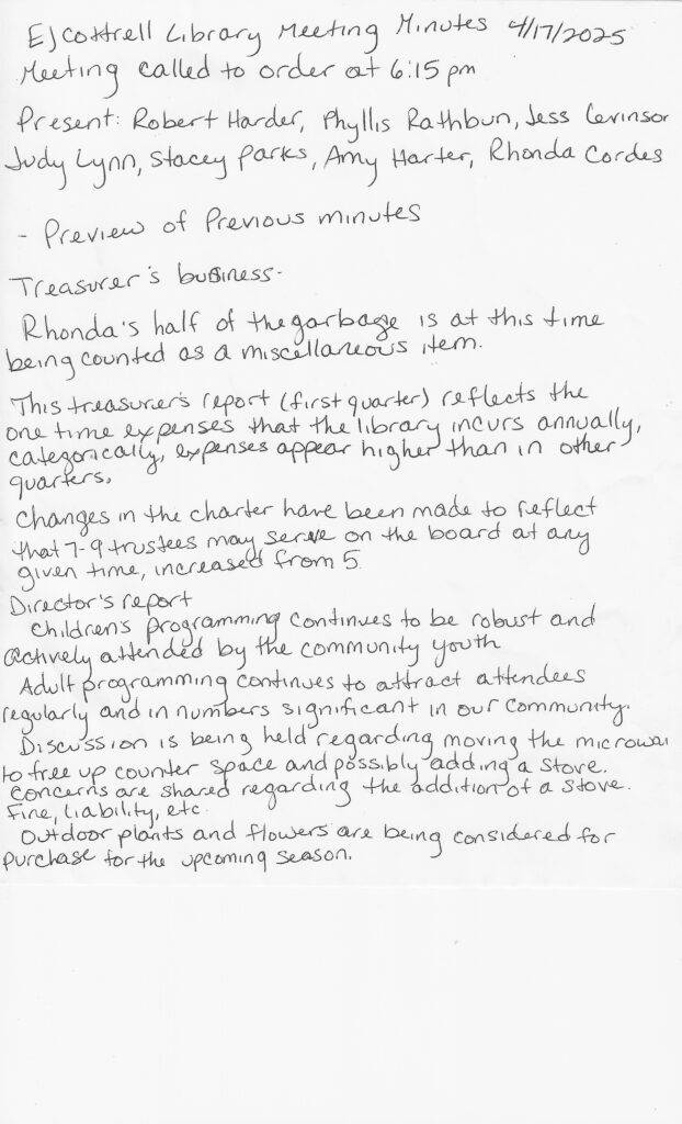 Board of Trustees meeting minutes from 4/17/2025   