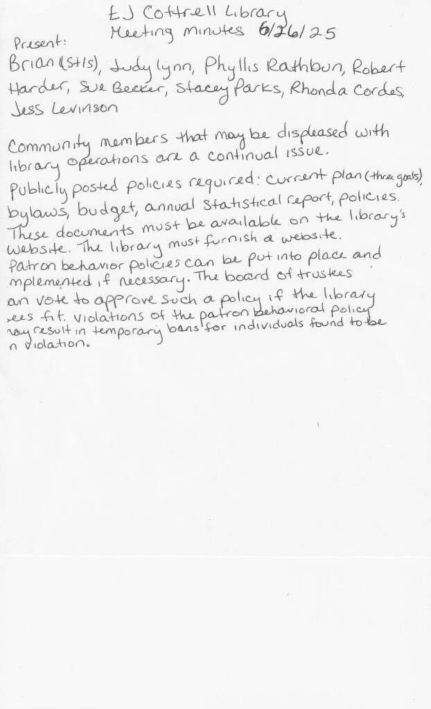Board of Trustees Minutes from 6/26/2025 - Page 1